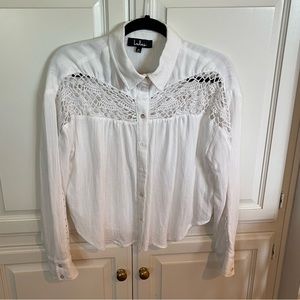 Lulus Callie Slade Crochet Long Sleeve Button-Up Top M